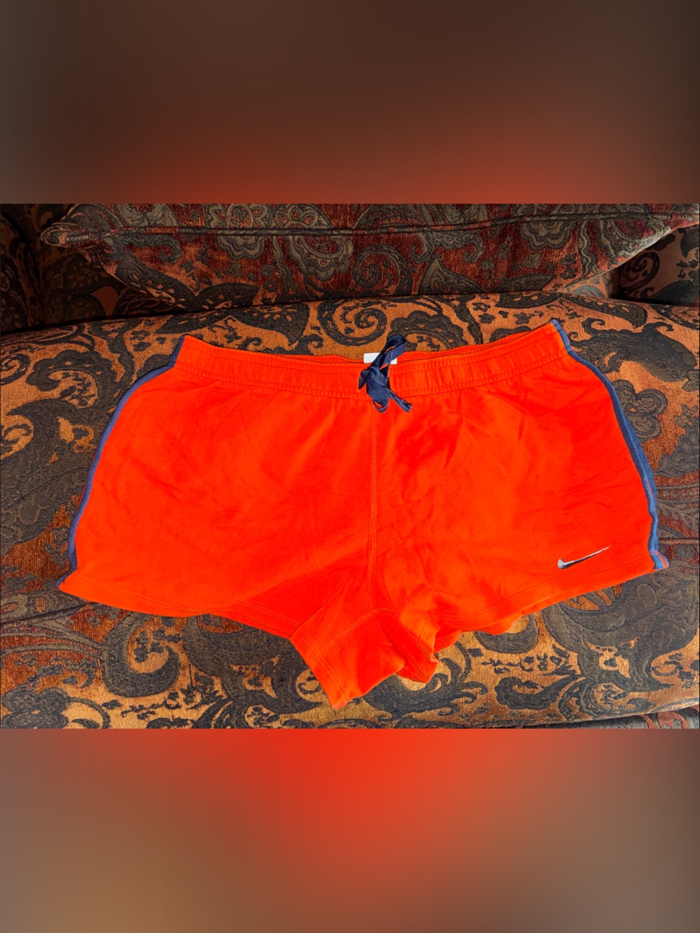 Nike Bright Orange Athletic Shorts with Navy Trim